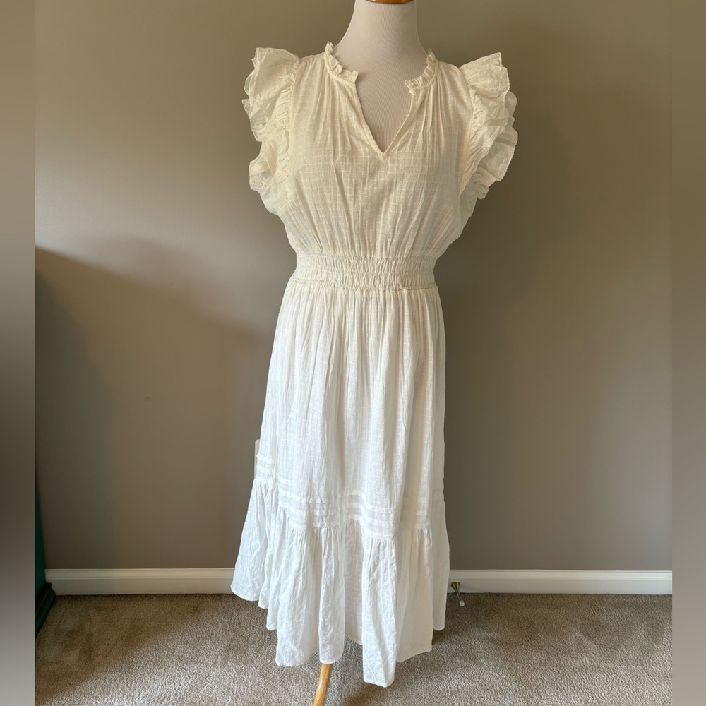 Textured ivory cotton midi dress